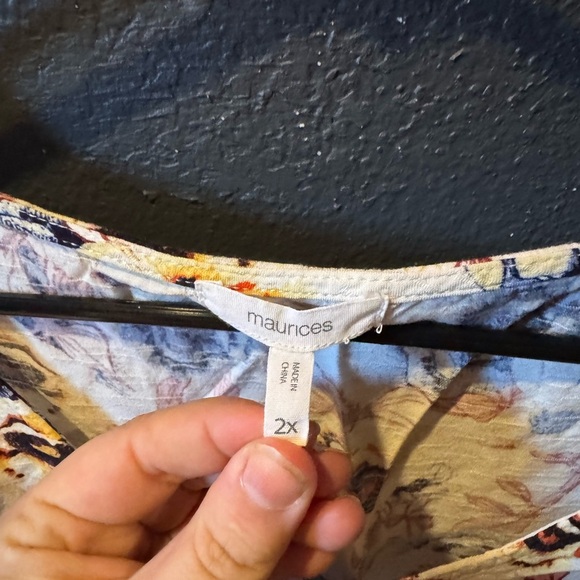 Maurices Cream Floral Flutter Sleeve Blouse with Tie Front - Picture 3 of 4